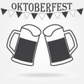 Octoberfest beer symbol. Two glasses or beer mugs isolated on white background. Cheers icon or sign. Vector illustration Royalty Free Stock Photo